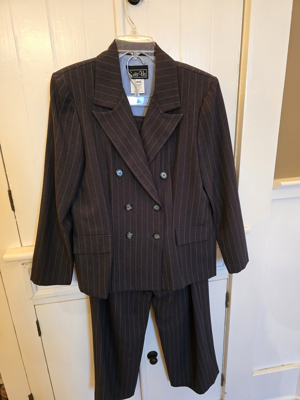 Double-Breasted Pinstripe Blazer and Trousers - Dark Gray